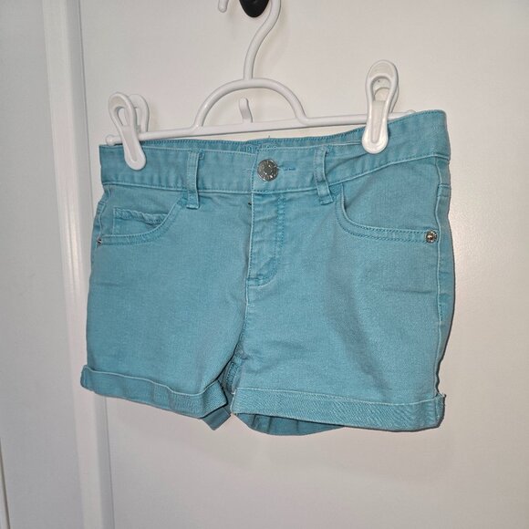 Justice Girls 14 Teal Blue Cuffed Denim Shorts Jean Summer Play Stretch - Picture 1 of 6